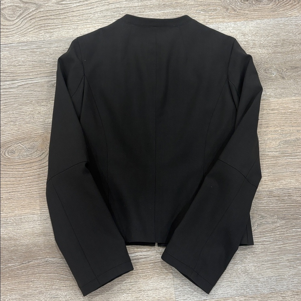 BCBG Max Azria‎ Wool Zip Front Blazer Jacket Black Size 6 Structured Minimalist - Picture 6 of 8
